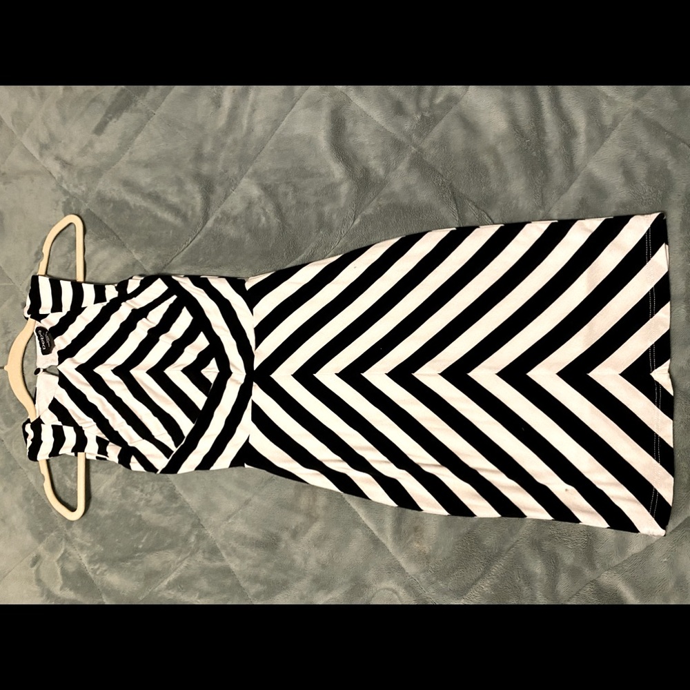 BEBE XXS black and white striped body con dress. Just too small for me now